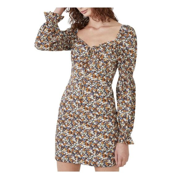 BARDOT Dresses & Skirts - BARDOT Womens Orange Bow At Front Neckline Long Sleeve Mini Party Shift Dress 8L